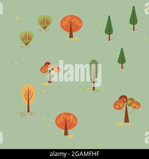 Arrière-plan sans couture avec arbres d'automne stylisés de différents types Illustration de Vecteur