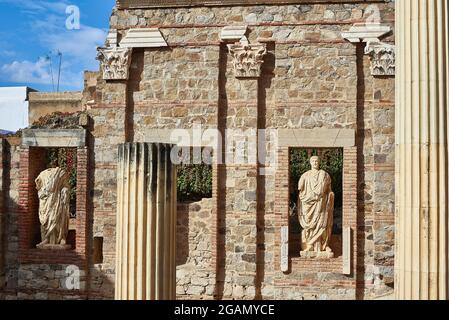 Vestiges archéologiques du Forum romain de Mérida, province de Badajoz, Estrémadure, Espagne. Banque D'Images