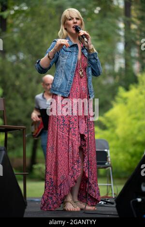 Madrid, Espagne. 31 juillet 2021. Le Quatuor NOA Lur se produit dans les jardins du Palais Royal de Madrid qui a été inclus dans le programme Jazz Palacio Real 2021. Crédit : SOPA Images Limited/Alamy Live News Banque D'Images