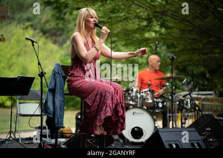 Madrid, Espagne. 31 juillet 2021. Le Quatuor NOA Lur se produit dans les jardins du Palais Royal de Madrid qui a été inclus dans le programme Jazz Palacio Real 2021. (Photo par Atilano Garcia/SOPA Images/Sipa USA) crédit: SIPA USA/Alay Live News Banque D'Images