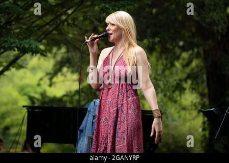 Madrid, Espagne. 31 juillet 2021. Le Quatuor NOA Lur se produit dans les jardins du Palais Royal de Madrid qui a été inclus dans le programme Jazz Palacio Real 2021. (Photo par Atilano Garcia/SOPA Images/Sipa USA) crédit: SIPA USA/Alay Live News Banque D'Images