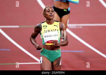 Tokyo, Japon, 31 juillet 2021. Elaine Thompson-Herah, de Team Jamaica, remporte la demi-finale de 100 m de ses femmes le 8 e jour des Jeux Olympiques de Tokyo en 2020. Credit: Pete Dovgan/Speed Media/Alay Live News. Credit: Pete Dovgan/Speed Media/Alay Live News Banque D'Images