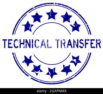 Grunge mot de transfert technique bleu avec icône en forme d'étoile cachet de caoutchouc rond sur fond blanc Illustration de Vecteur
