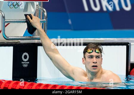 TOKYO, JAPON - JUILLET 27 : Stan Pijnenburg, des pays-Bas, réagit après avoir concourir chez les hommes Freestyle de 100m pendant les Jeux Olympiques de Tokyo 2020 au Tok Banque D'Images