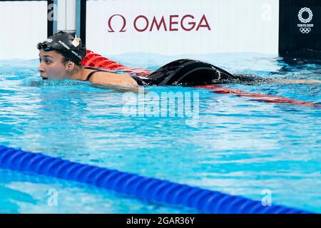 TOKYO, JAPON - JUILLET 28 : Ranomi Kromowidjojo, des pays-Bas, réagit après avoir disputé aux femmes 100m Freestyle pendant les Jeux Olympiques de Tokyo 2020 à t Banque D'Images