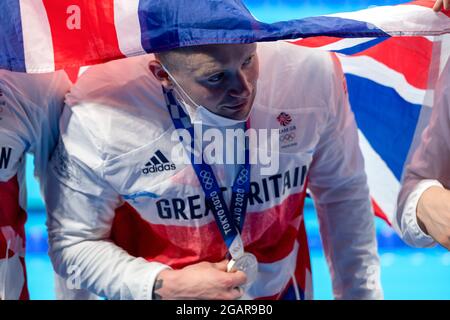 Tokyo, Japon. 1er août 2021. TOKYO, JAPON - 1er AOÛT : Adam Peaty, de Grande-Bretagne, fait des émules après avoir remporté la médaille d'argent dans la finale du relais 4 x 100 hommes lors des Jeux Olympiques de Tokyo 2020 au Centre aquatique de Tokyo le 30 juillet 2021 à Tokyo, Japon (photo de Giorgio Scala/Insidefoto/Deepbluemedia) crédit : insidefoto srl/Alay Live News Banque D'Images