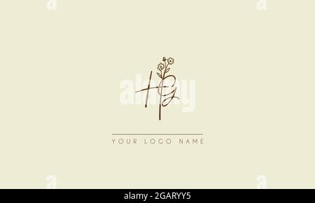 Lettre initiale HG ou GH Signature manuscrite mariage botanique icône florale logo vecteur dessin illustration Illustration de Vecteur