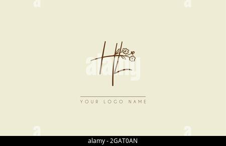 Lettre initiale HL ou LH Signature manuscrite mariage botanique icône florale logo illustration vectorielle design Illustration de Vecteur