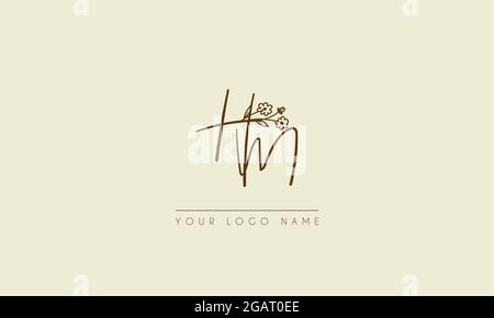 Lettre initiale HM ou MH Signature manuscrite mariage botanique icône florale logo illustration vectorielle Illustration de Vecteur