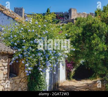 Castellar de la Frontera, province de Cadix, Andalousie, sud de l'Espagne. Vue sur la Villa Fortaleza ou la ville fortifiée. La forteresse date de t Banque D'Images