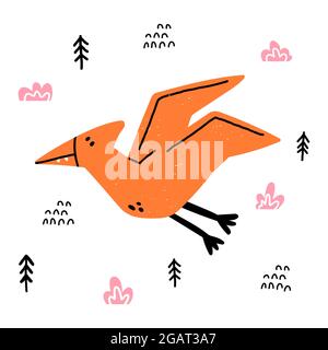 Dino Pterodactyl dans le style scandinave de dessin animé. Illustration de Vecteur