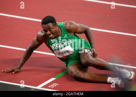 Tokyo, Japon. 1er août 2021. TOKYO, JAPON - 1er AOÛT : Usheoritse Itsekiri du Nigeria en compétition pour la demi-finale hommes de 100m lors des Jeux Olympiques de Tokyo 2020 au Stade Olympique le 1er août 2021 à Tokyo, Japon (photo de Yannick Verhoeven/Orange Pictures) crédit : Orange pics BV/Alay Live News Banque D'Images