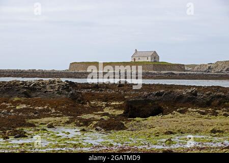 L'église de St Cwyfan, Llangwyfan, l'église de la mer, Anglesey Banque D'Images