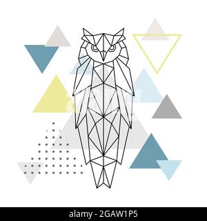 Hibou polygonal sur fond abstrait avec triangles. Affiche de style scandinave. Illustration du vecteur animal. Illustration de Vecteur