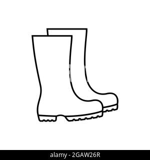 Icône de ligne de bottes en caoutchouc. Paire de bottes de travail. Équipement de protection individuelle. Contour des bottes de jardinage. Équipement de construction. Chaussures étanches Illustration de Vecteur