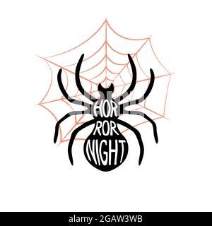 Motif carte de vœux Happy Halloween. Texte Horror Night dans une silhouette d'araignée. Illustration vectorielle. Illustration de Vecteur