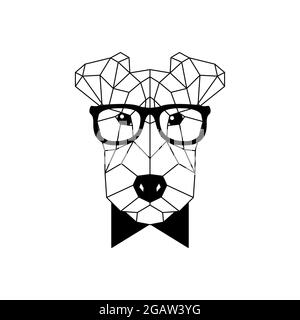 Chien de terrier à renard polygonal en lunettes mode et noeud papillon. Icône de chien géométrique. Illustration vectorielle. Illustration de Vecteur