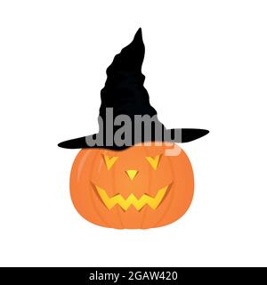 Citrouille d'Halloween avec chapeau de sorcières noir. Illustration vectorielle. Illustration de Vecteur