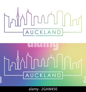 Horizon d'Auckland. Style linéaire coloré. Fichier vectoriel modifiable. Illustration de Vecteur
