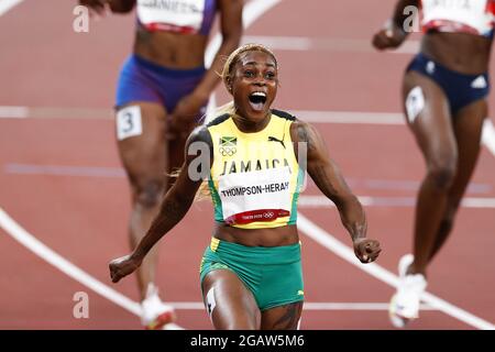 Elaine THOMPSON (JAM) Médaille d'or lors des Jeux Olympiques Tokyo 2020, finale de 100m des femmes athlétiques le 31 juillet 2021 au Stade olympique de Tokyo, Japon - photo Kishimoto / DPPI Banque D'Images