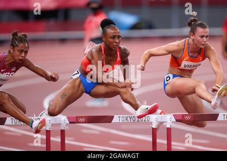 Tokyo, Japon. 1er août 2021. CAMACHO-QUINN Jasmine (PUR) Athlétisme : semi-finale des femmes à 100m haies lors des Jeux Olympiques de Tokyo 2020 au Stade National de Tokyo, Japon . Credit: Yohei Osada/AFLO SPORT/Alay Live News Banque D'Images