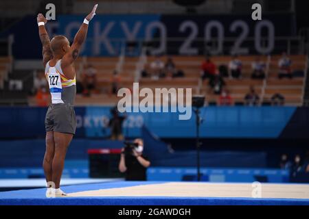 Tokyo. Japon. 01 août 2021. Gymnastique artistique. Centre de gymnastique Ariake. 10-1. 1 chome. Ariake. Koto-ku. Tokyo. Rayderley Zapata (ESP) pendant sa routine d'exercice de plancher. Credit Garry Bowden/Sport en images/Alamy Live news Banque D'Images