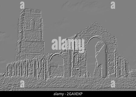 Image en relief numérique de l'église actuelle de St Andrew, à Covehithe, Suffolk, Angleterre, construite dans la coquille de son prédécesseur, maintenant en RU Banque D'Images