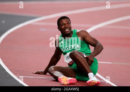 Tokyo, Japon, 1er août 2021. Usheoritse Itsekiri de Team Nigeria pendant la demi-finale de 100m masculin le jour 9 des Jeux Olympiques de Tokyo 2020 . Credit: Pete Dovgan/Speed Media/Alay Live News Banque D'Images