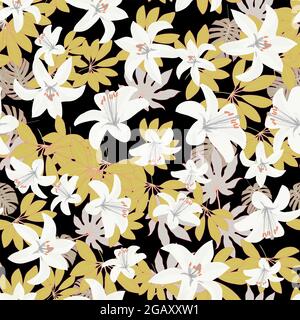 motif sans couture avec feuilles et lys tropicaux Illustration de Vecteur