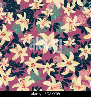motif sans couture avec feuilles et lys tropicaux Illustration de Vecteur
