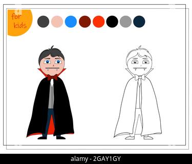 livre de coloriage pour les enfants, couleur dracula selon le modèle, halloween. vecteur isolé sur un fond blanc Illustration de Vecteur