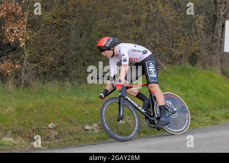 Gien, France. 09e mars 2021. FlOrient Vermeersch (équipe Lotto Soudal) en action pendant la 3ème étape de Paris-Nice course cycliste. La 3ème étape est un essai individuel de 14, 4 kilomètres autour de la ville de Gien (Bourgogne). Le gagnant de la scène est le cavalier suisse Stefan Biffegger de l'équipe EF Education - Nippo. Crédit : SOPA Images Limited/Alamy Live News Banque D'Images