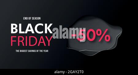 Motif bannière Black Friday sale. Prospectus horizontal moderne de style art papier.Illustration vectorielle. Illustration de Vecteur
