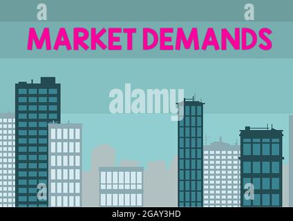 Affiche textuelle montrant Market Deanalysisds, Word écrit sur rassembler des faits sur les situations qui affectent le marché plusieurs gratte-ciel dessin montrant la ville Banque D'Images