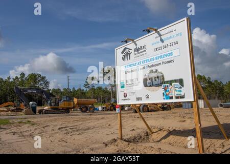 31 juillet 2021, Citrus Springs, FL: Les terres sont défrichées pour un grand habitat pour le développement de logements pour l'humanité. Banque D'Images