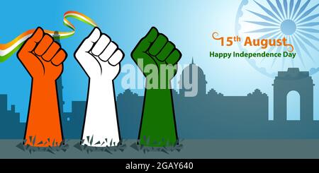 75e jour d'indépendance de l'Inde salutation avec drapeau tricolore indien. Modèle du 15 août pour le site Web et les médias sociaux. Illustration de Vecteur