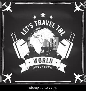 Le monde est un livre et ceux qui ne voyagent pas ne lisent qu'une page badge, logo sur le tableau de surveillance Voyage inspiration citations avec globe et valise Illustration de Vecteur