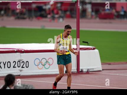 1er août 2021 ; Stade olympique, Tokyo, Japon : Tokyo 2020 Jeux Olympiques d'été jour 9 ; Mens High Jump final comme Starc of Australia va clair Banque D'Images