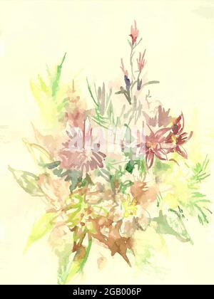 Des fleurs d'aquarelle éclabousse pour les vacances et les événements. Bouquet de fleurs fleuries sur des nuances pour les fonds et les textures, cartes postales, textiles Banque D'Images