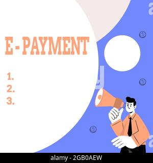 Écriture affichant le texte E paiement. Idée d'affaires simplement définie comme paiement en ligne des produits ou services Résumé Affichage de la méthode de dactylographie différente Banque D'Images