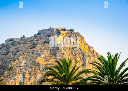 Vue sur la forteresse de Palamidi à Nafplio, Grèce Banque D'Images
