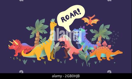 Personnages de l'histoire de dinosuar colorés et colorés ! Illustration vectorielle Illustration de Vecteur