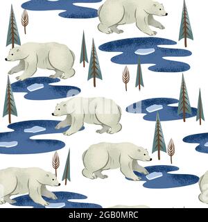 Motif sans couture avec ours blancs de l'arctique. Imprimé de Noël tendance. Illustration de Vecteur