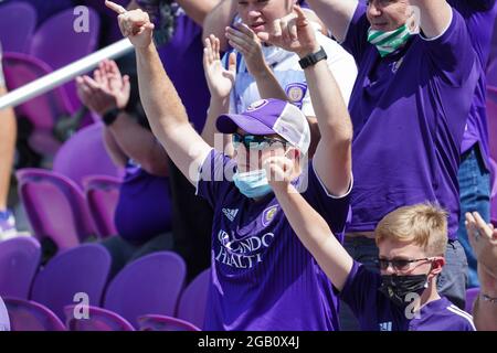 Orlando, Floride, États-Unis, 17 avril 2021, Fans de Orlando City SC au stade Exploria à Orlando, Floride, États-Unis (photo : Marty Jean-Louis) Banque D'Images