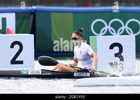 Tokyo, Japon. 02 août 2021. Canot Sprint. Qualification 200m pour femme. Voie navigable Sea Forest. 6-44. 3 chome. Uminomori. Koto-ku. Tokyo. Dora Lutz (HUN) dans la chaleur 2 des femmes de kayak seul chauffe. Crédit Garry Bowden/Sport en images/Alamy Live News crédit: Sport en images/Alamy Live News Banque D'Images