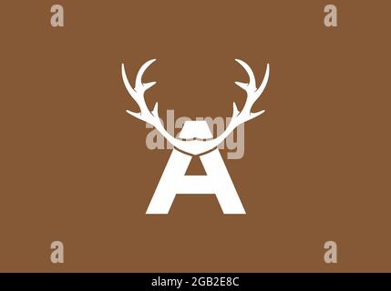 Couleur marron blanc d'UNE lettre initiale avec motif corne de cerf Illustration de Vecteur