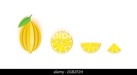 Ensemble de tranches de citron papier agrumes tranchés tranches de fruits entiers, triangulaires et ronds, design pour n'importe quel usage. Jaune d'été citron vert juteux. Carte vectorielle Illustration de Vecteur