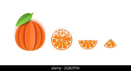 Lot de tranches de papier mandarine, de tranches d'agrumes entières, triangulaires et rondes, pour tous les usages. Agrumes d'été, aliments juteux. Carte 3d vectorielle Illustration de Vecteur
