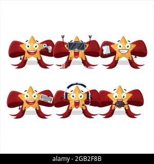 Arc rouge avec personnage de dessin animé d'étoile jouent à des jeux avec divers émoticônes mignons. Illustration vectorielle Illustration de Vecteur