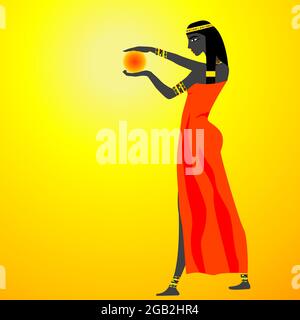 Femme égyptienne tenant le soleil dans sa main Illustration de Vecteur